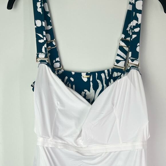 New Anne Cole Plus Size Tropical V-Wire Padded One Piece Swimsuit - Picture 10 of 13